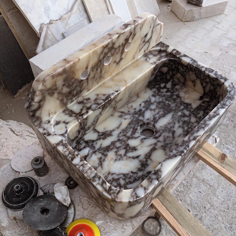 Calacatta Viola Marble Sink, Floating Sink With Backsplash, Marble Sink Vanity, Wall Mounted Sink,  Powder Room Sink,  Sink Top