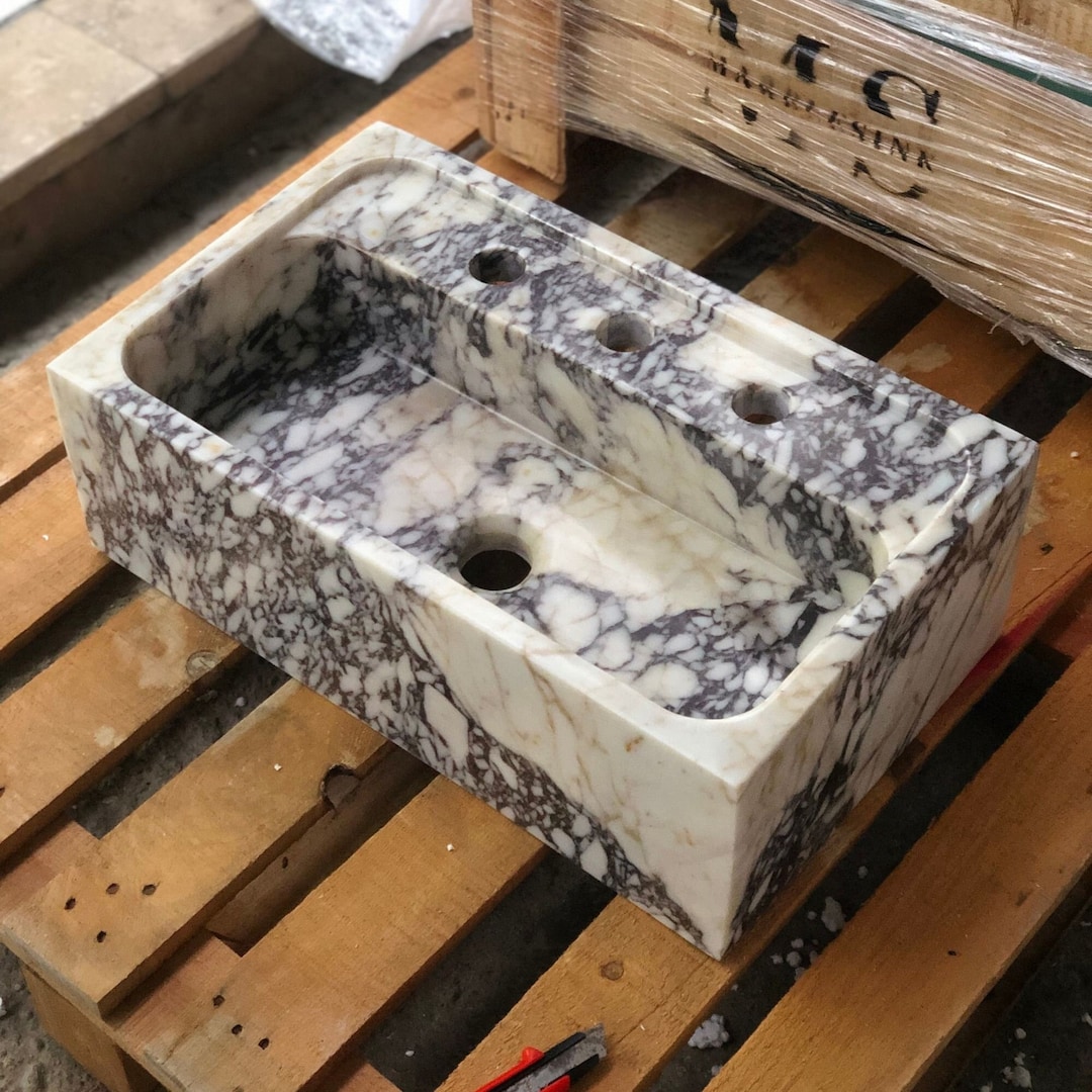 Hand Carved Calacatta Viola Marble Sink: Bathroom Vanity Sink