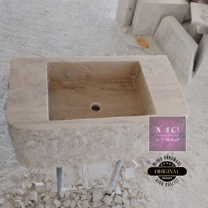 Travertine Rough Chiseled Sink Wall Mount Travertine Sink Marble Bathroom Sink Powder Room Sink Custom Wall Mount Sink with Rough Apron Sink