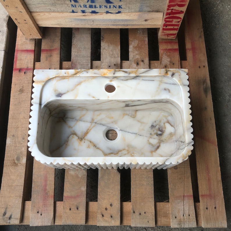 Elegant Bathroom Sink Wall Mount Marble Sink Marble Bathroom Sink Powder Room Sink Top Natural Stone Calacatta Marble Sink Custom Vanity