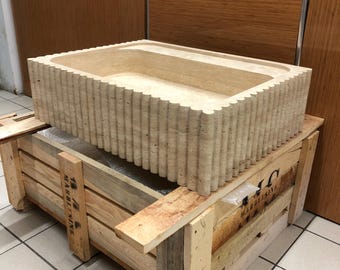 Travertine Sink: Ribbed Front, Wall Mounted Bathroom Vanity