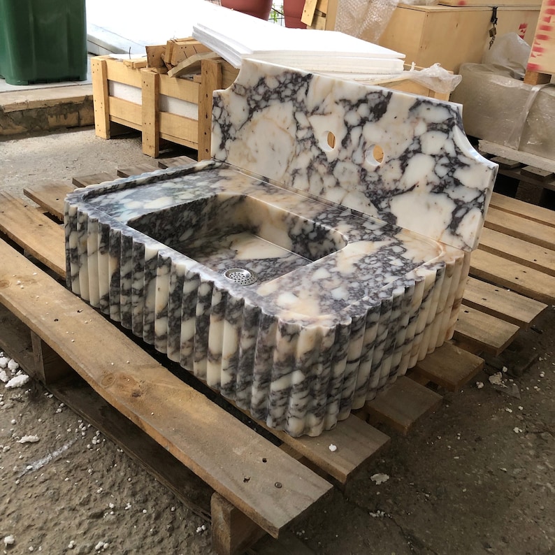 Calacatta Viola Marble Sink, Marble Countertop Sink, Wall Mounted Sink, Carved Sink, Custom Order Sink, Vanity Sinks, Powder Room Sinks Sink