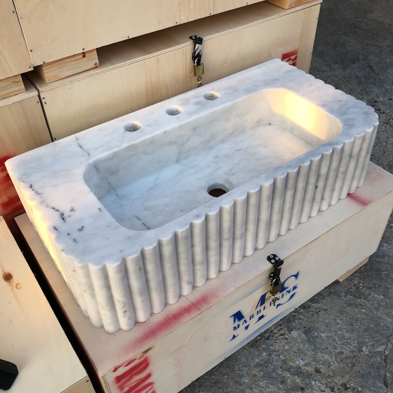Elegant Bathroom Sink Wall Mount Marble Sink Marble Bathroom Sink Powder Room Sink Top Natural Stone Carrara Marble Sink Custom Vanity