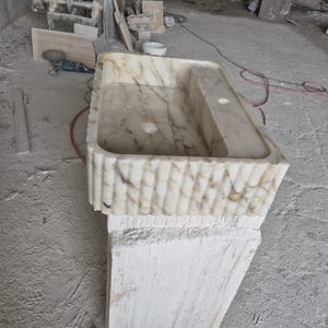 Calacatta Viola Marble Sink Handmade Wall Mounted Bathroom Vanity Basin Luxury