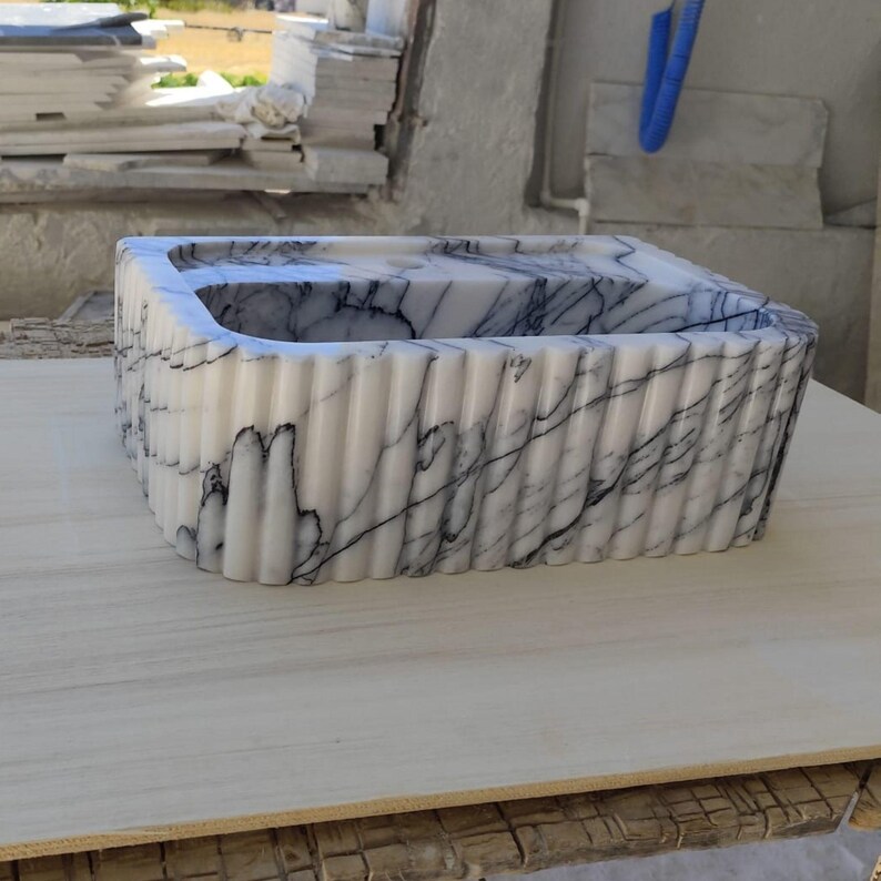 Natural Stone Vessel Bathroom Sink, Chiseled Ojinaga Marble, Vanity Sink