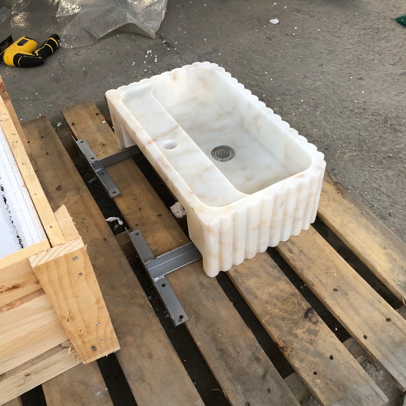 Elegant Bathroom Sink Wall Mount Marble Sink Marble Bathroom Sink Powder Room Sink Top Natural Stone Calacatta Marble Sink Custom Vanity