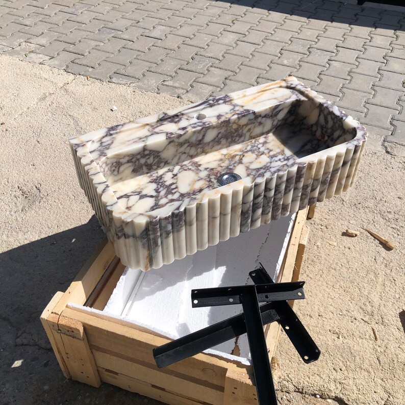 Calacatta Viola Marble Sink, Stone Sink, Hand Carved Sink, Marble Sink, Round Corner, Wall Sink, Special Order Sink, Handmade Sink Vanity