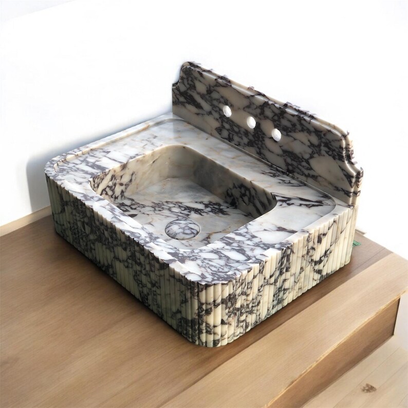 Calacatta Viola Marble Sink, Grooved Front, Hand Carved Sink, Marble Sink, Round Corner, Wall Sink, Special Order Sink, Sink Vanity