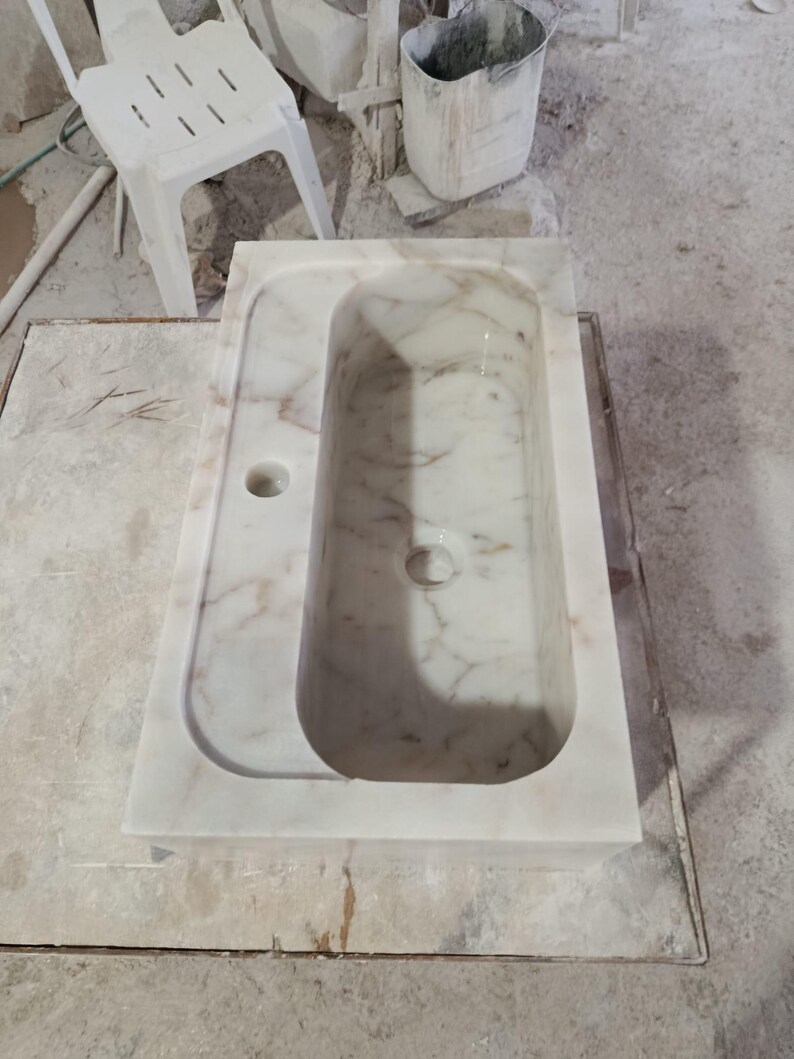Calacatta Viola Marble Sink Wall Mount Marble Sink Marble Bathroom Sink Powder Room Sink Custom Vanity Top Natural Stone Marble Sink