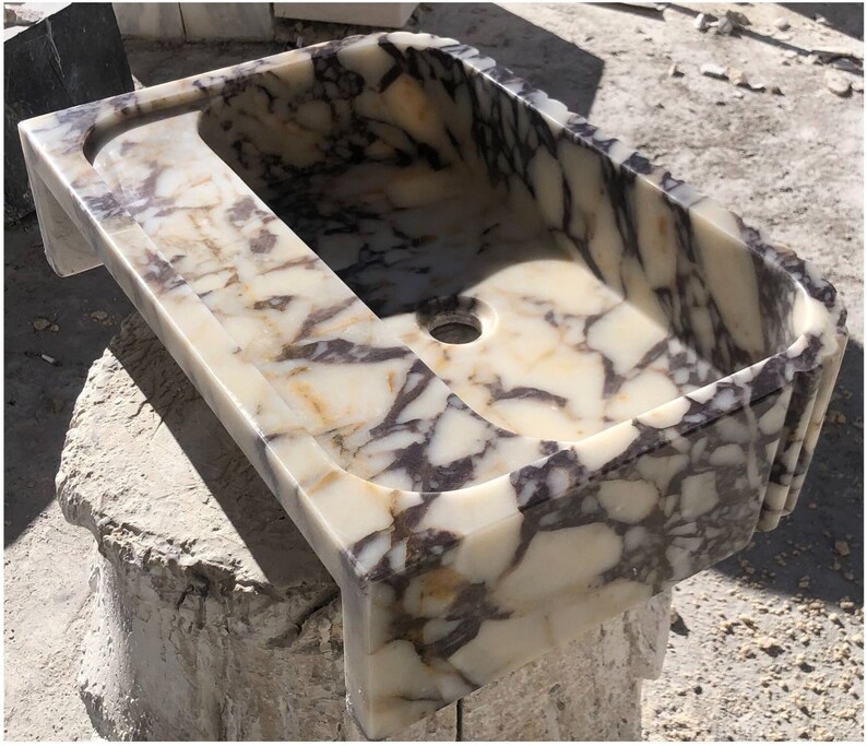 Calacatta Viola Marble Sink, Stone Sink, Hand Carved Sink, Marble Sink, Round Corner, Wall Sink, Special Order Sink, Sink Vanity