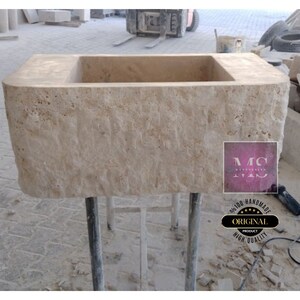 Travertine Rough Chiseled Sink Wall Mount Travertine Sink Marble Bathroom Sink Powder Room Sink Custom Wall Mount Sink with Rough Apron Sink