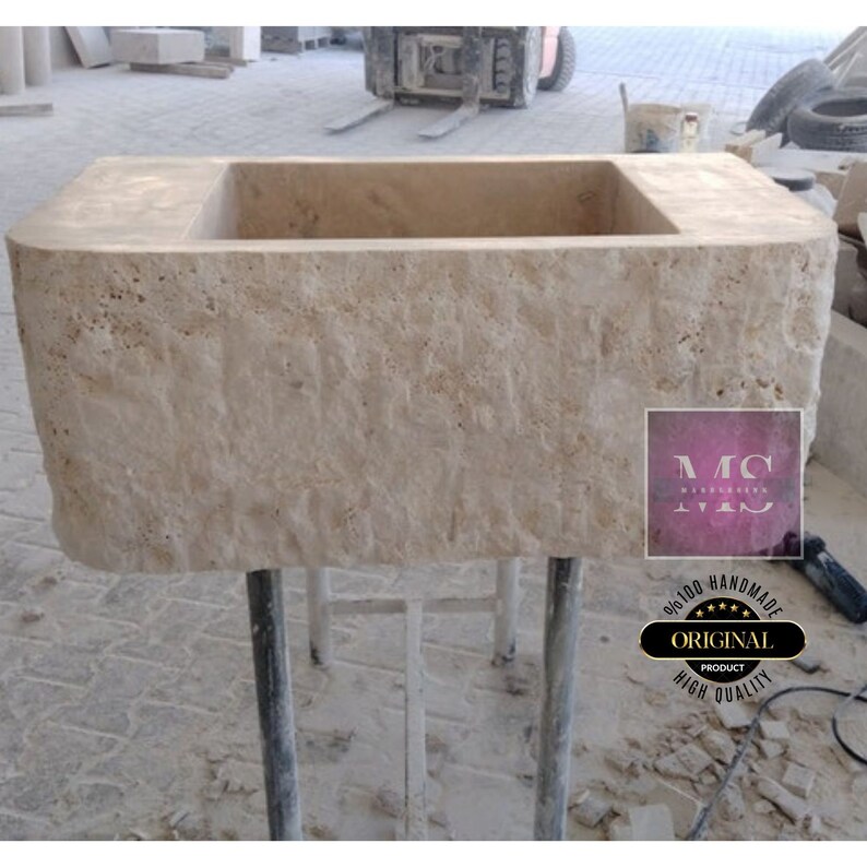 Travertine Rough Chiseled Sink Wall Mount Travertine Sink Marble Bathroom Sink Powder Room Sink Custom Wall Mount Sink with Rough Apron Sink