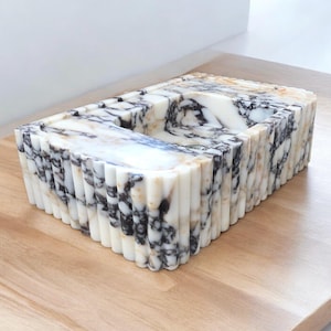 Hand-Carved Calacatta Viola Marble Fluted Wall Mount Sink by MarbleSinkCo