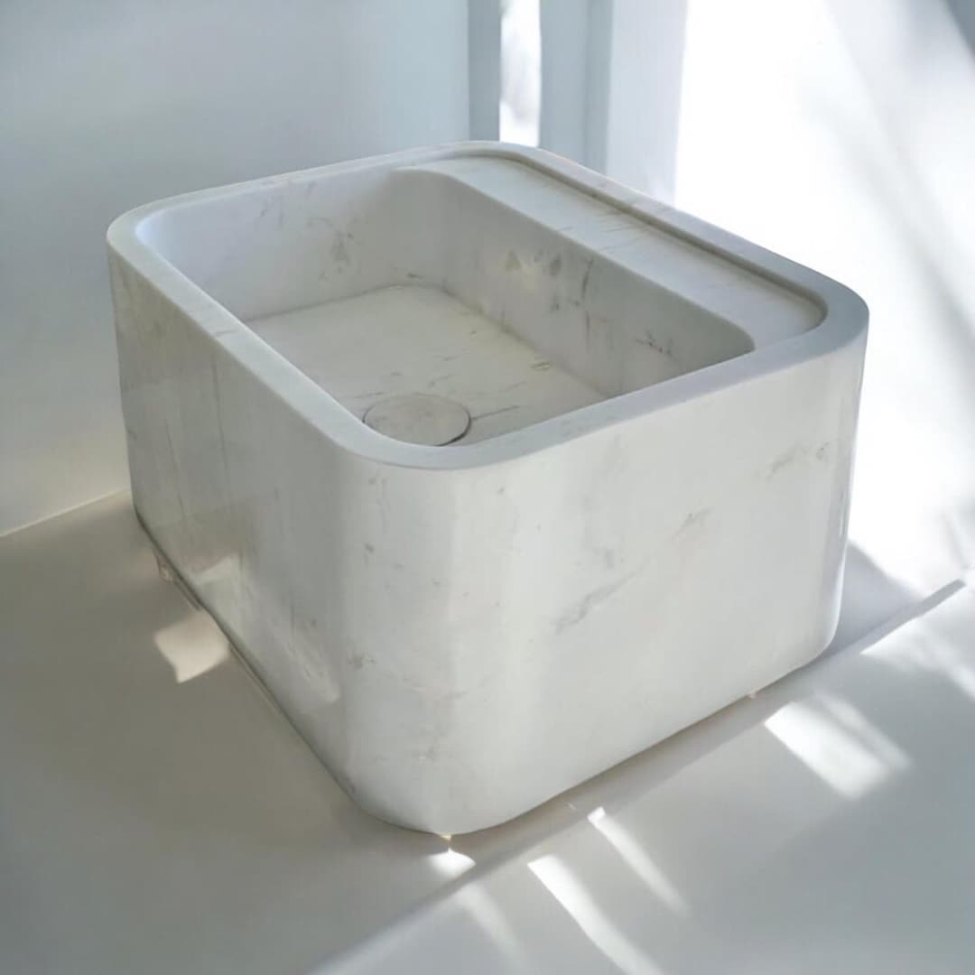 Handcrafted Thasos White Marble Sink: Wall Mount Bathroom Vanity