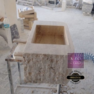 Travertine Rough Chiseled Sink Wall Mount Travertine Sink Marble Bathroom Sink Powder Room Sink Custom Wall Mount Sink with Rough Apron Sink