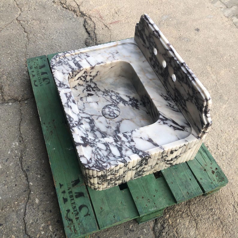 Calacatta Viola Marble Sink, Grooved Front, Hand Carved Sink, Marble Sink, Round Corner, Wall Sink, Special Order Sink, Sink Vanity
