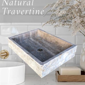 Travertine Sink Split Face Design - 100% Natural Stone - Handcrafted - Sink for Bathroom - Stone Sink - Marble Sink - Rustic Designs