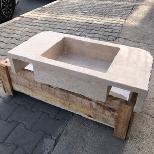 Travertine Sink, Rustic Design,  100% Natural Stone, Handcrafted - Custom Sink, Chiseled Sink, Rustic Sink, Handmade Design, Wall Sink Travertine Sink: Rustic Chiseled Natural Stone Bathroom Vanity