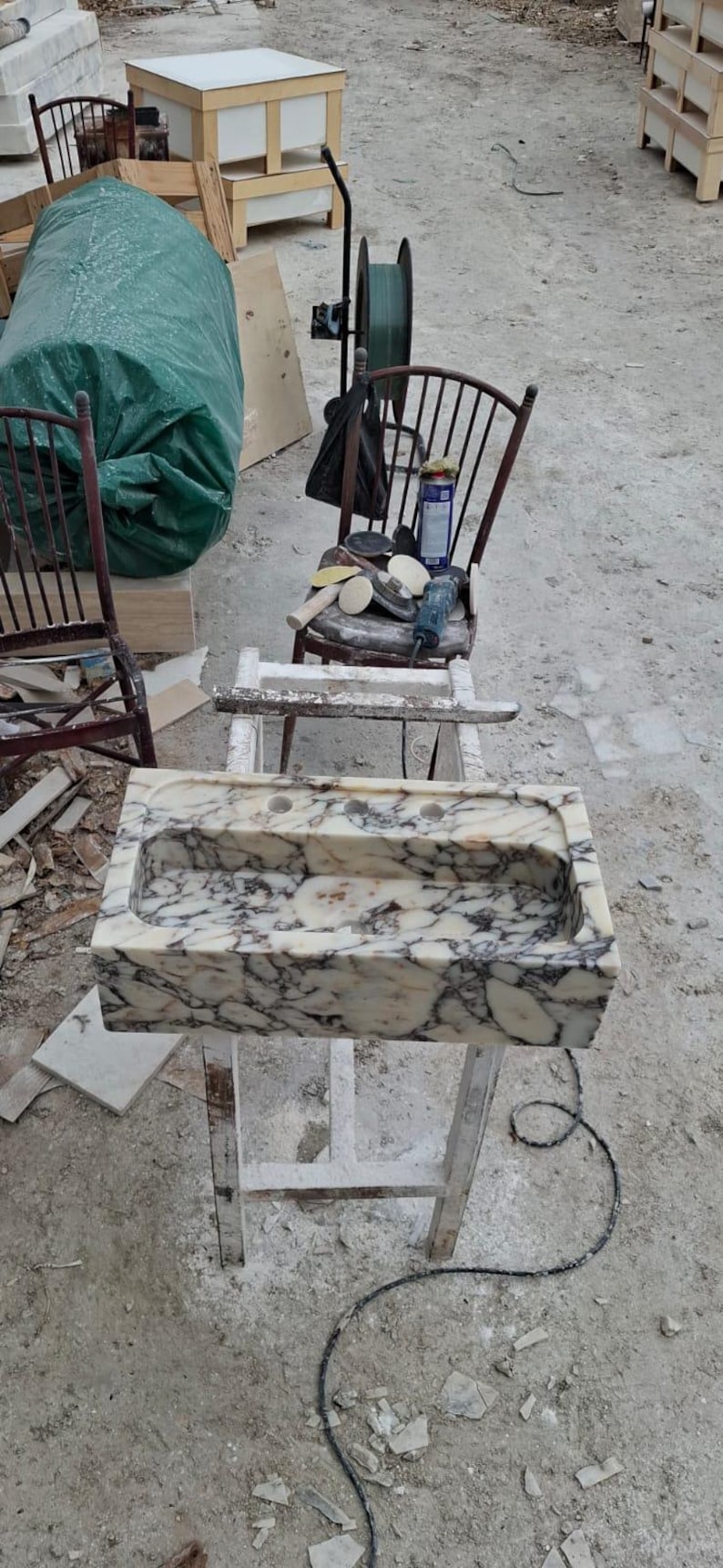 Calacatta Marble Bathroom Sink  Custom Floating Wall Mounted Luxury Basin