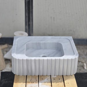 White marble sink dimensions chart for customizable vanity installation handcrafted from durable natural stone