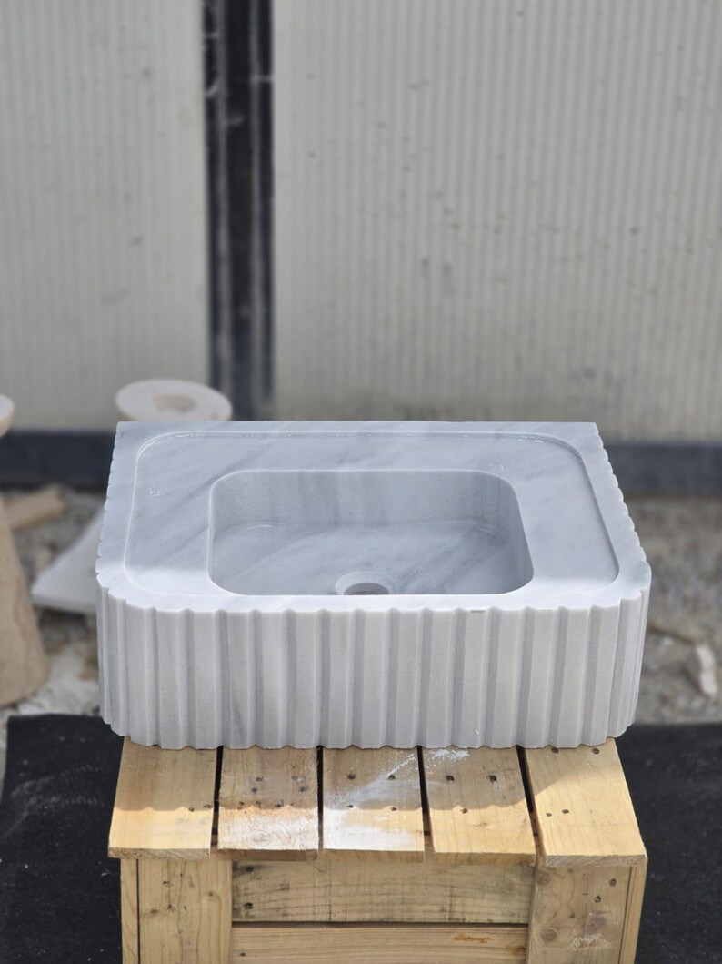 White marble sink dimensions chart for customizable vanity installation handcrafted from durable natural stone