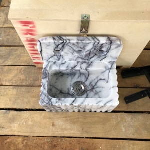 lilac marble sink, small marble sink, marble sink with backsplash, bathroom vanity sink, powder room sink, lilac stone basin, handmade marble sink, modern bathroom sink, luxury marble sink, custom marble sink, wall mounted marble sink, three hole marble sink, natural stone sink