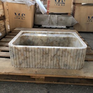 Calacatta Viola Marble Fluted Sink Wall Mount Marble Sink Marble Bathroom Sink Powder Room Sink Custom Vanity Top Natural Stone Marble Sink