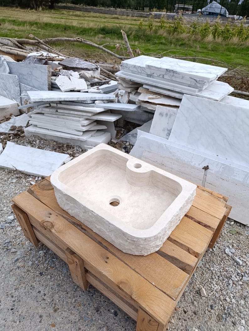 Hand Carved Travertine Sink, Natural Stone Vessel Sink, Split Face Bathroom Sink, Beige Vanity Sink, Rustic Luxury Basin, Custom Sizes