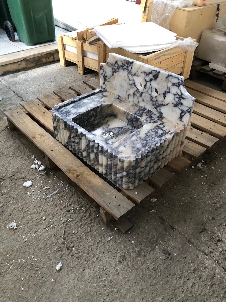 Calacatta Viola Marble Sink, Marble Countertop Sink, Wall Mounted Sink, Carved Sink, Custom Order Sink, Vanity Sinks, Powder Room Sinks Sink