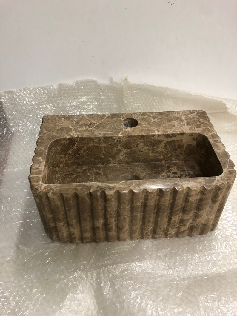 Customizable Emperador Dark Marble Sink - Reed Pattern, Bespoke Design, Luxury Bathroom Vanity
