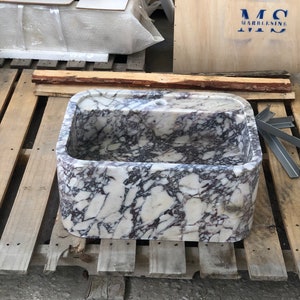 Elegant Bathroom Sink Wall Mount Marble Sink Marble Bathroom Sink Powder Room Sink Top Natural Stone Calacatta Marble Sink Custom Vanity Calacatta Viola Marble Sink: Handcrafted Wall Mount Bathroom Vanity Farmhause Sink