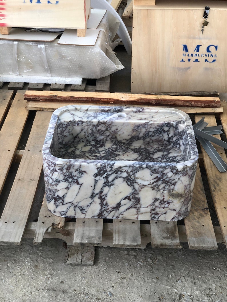 Elegant Bathroom Sink Wall Mount Marble Sink Marble Bathroom Sink Powder Room Sink Top Natural Stone Calacatta Marble Sink Custom Vanity Calacatta Viola Marble Sink: Handcrafted Wall Mount Bathroom Vanity Farmhause Sink