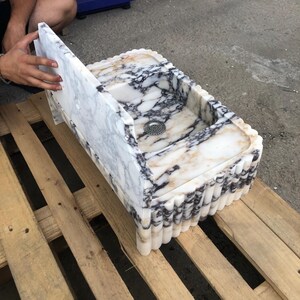 Calacatta Viola Marble Fluted Sink Wall Mount Marble Sink Marble Bathroom Sink Powder Room Sink Custom Vanity Top Natural Stone Marble Sink