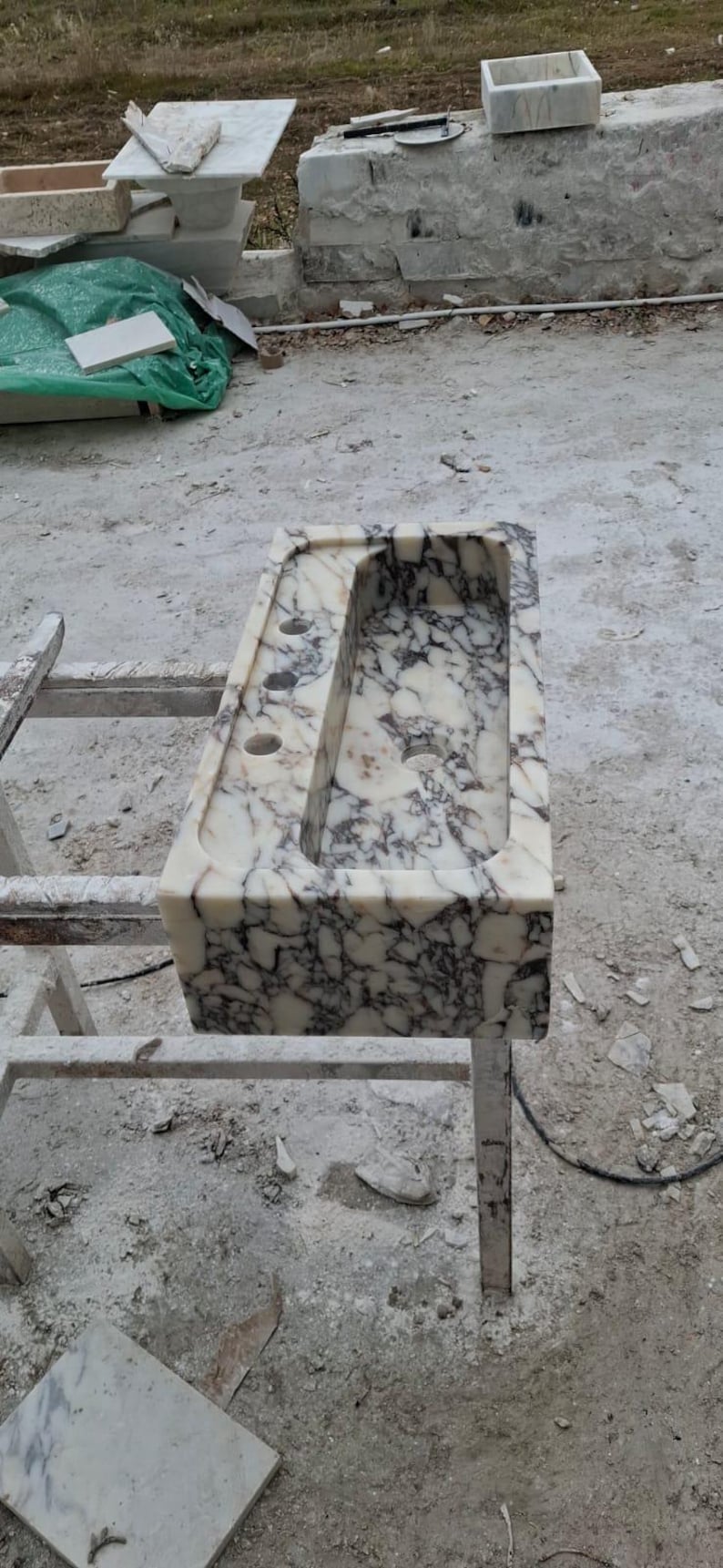 Calacatta Marble Bathroom Sink  Custom Floating Wall Mounted Luxury Basin