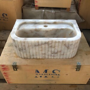 Ready-to-Ship Elegant Calacatta Marble Bathroom Sink – Wall-Mounted or Vanity Top