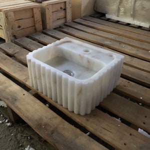 Marble Vessel Sink, Handmade, Small Rectangle Design with or without Faucet Hole, Sleek and Modern Washbasin for Bathroom.