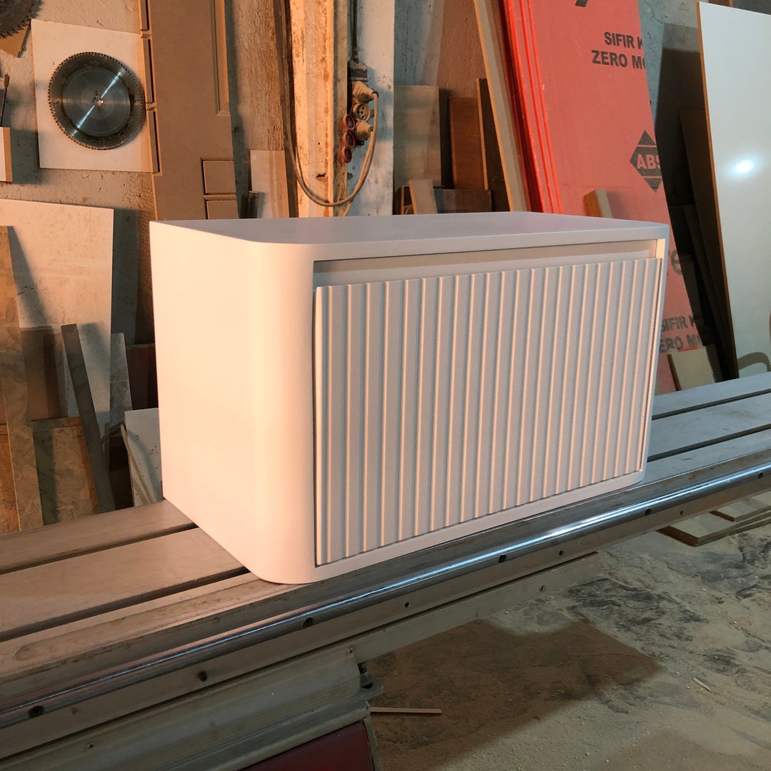 Handmade White Wood Floating Bathroom Vanity: Modern Farmhouse Cabinet
