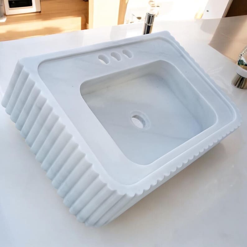 Elegant Bathroom Sink Wall Mount Marble Sink Marble Bathroom Sink Powder Room Sink Top Natural Stone Carrara Marble Sink Custom Vanity