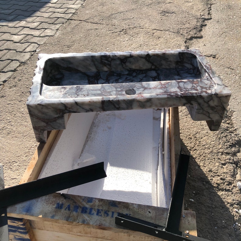 Lilac Marble Hand-Carved Sink - Custom Wall-Mount Vessel
