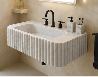 Handcrafted Carrara Marble Sink with Steel Brackets: 17.72''x11.81''x5.91'' by MarbleSinkCo