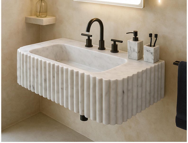 Handcrafted Carrara Marble Sink with Steel Brackets: 17.72''x11.81''x5.91'' image 1