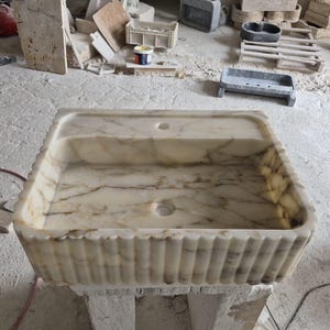Calacatta Viola Marble Sink Handmade Wall Mounted Bathroom Vanity Basin Luxury