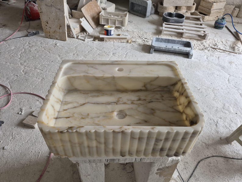Calacatta Viola Marble Sink Handmade Wall Mounted Bathroom Vanity Basin Luxury