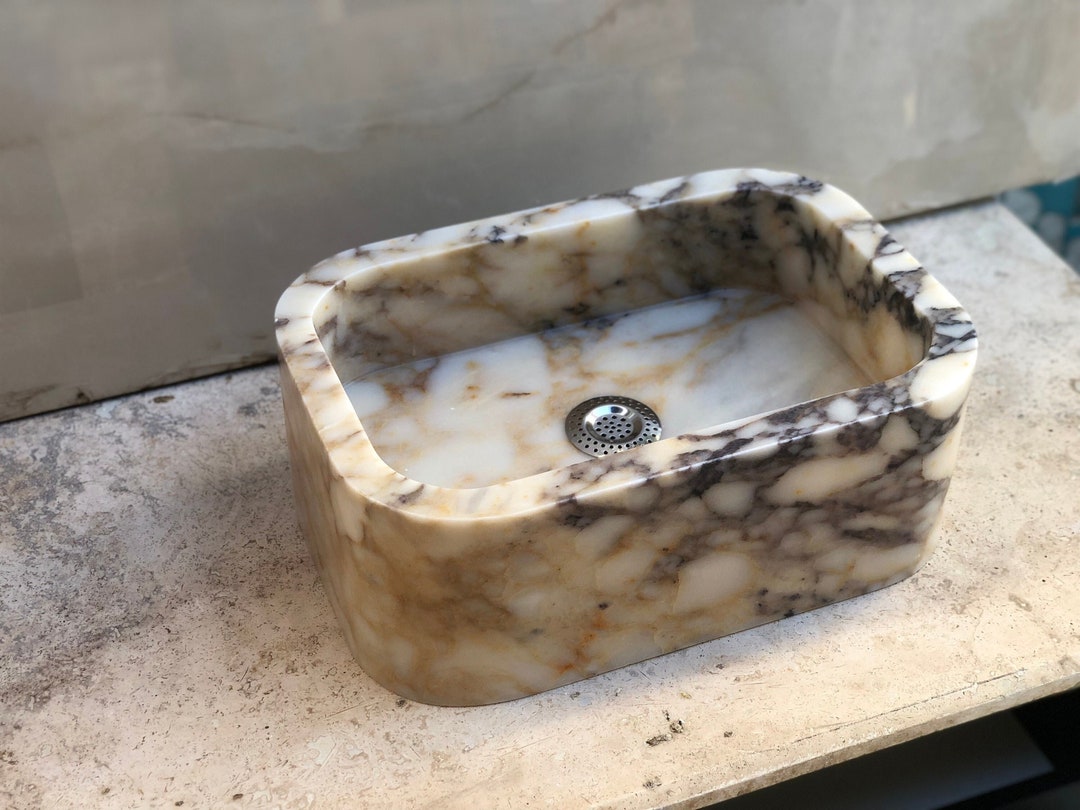 Handcrafted Calacatta Viola Marble Sink: Wall Mount Vanity Top
