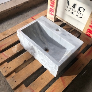 Gray Marble Sink Wall Mount Marble Sink Marble Bathroom Sink Powder Room Sink Custom Vanity Top Custom Marble Sink Bathroom Vanities