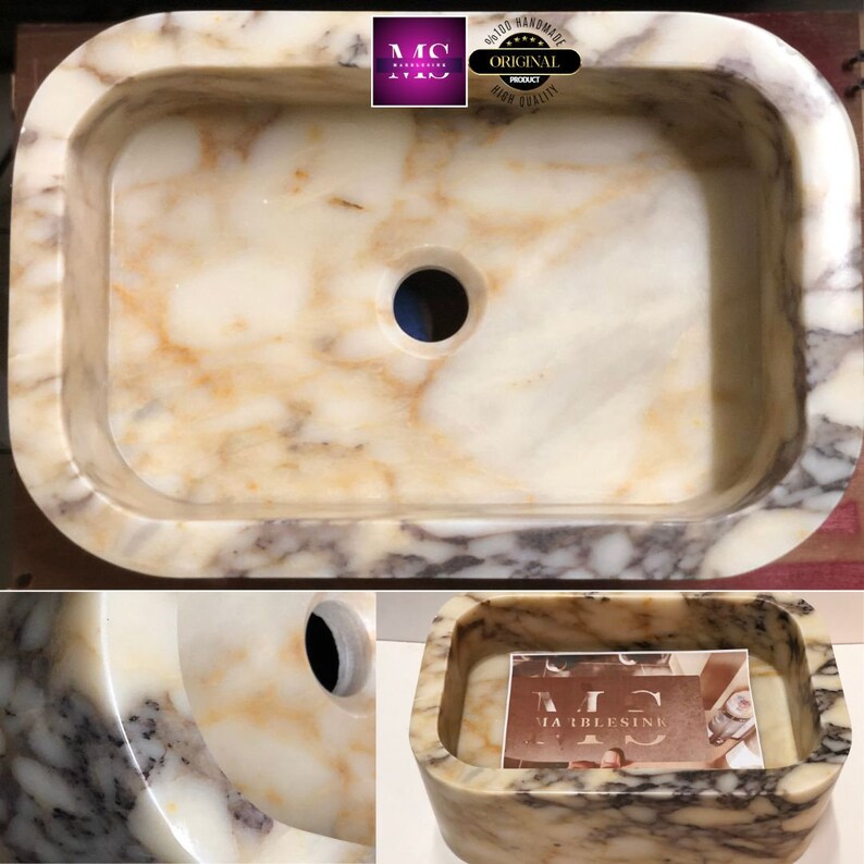 Custom Handcarved Calacatta Viola Marble Sink | Luxury Bathroom Vanity & Vessel Sink | Unique Natural Stone Elegance