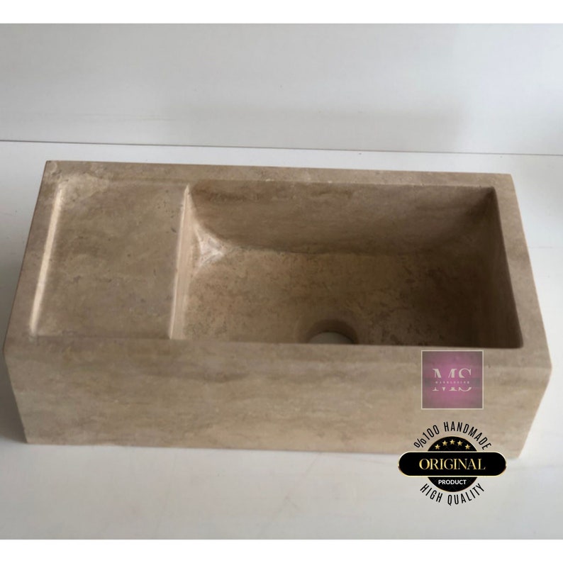 Farm House Sink, Natural Stone Sink, Beige Sink, Wall mounted  Marble Sink Vanity