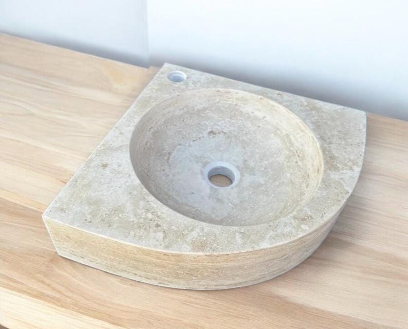 Travertine Corner Sink - Stone Marble Sink Bathroom Vanity, Travertine Corner Bathroom Sink - Bathroom Vanity