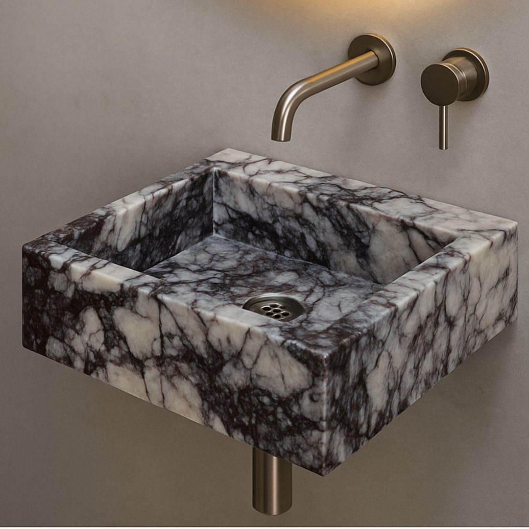 Handmade Lilac Marble Sink: Custom Wall Mount Bathroom Basin