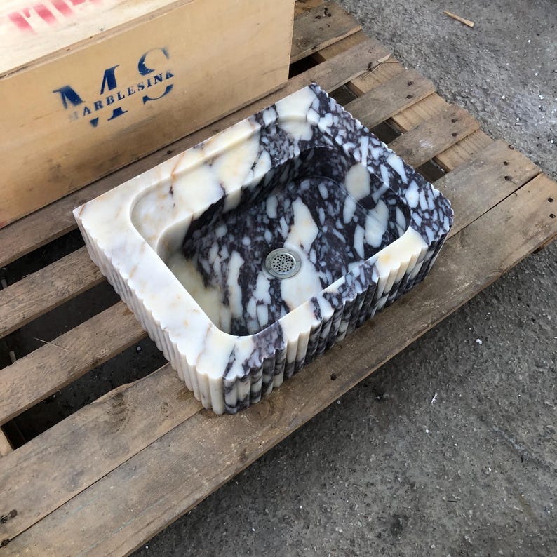Custom Size Handcarved Calacatta Viola Marble Sink – A Luxurious Vessel Sink Ideal for Bathroom Vanities